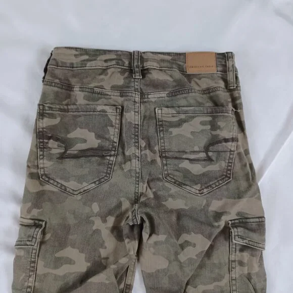 AEO American Eagle Jeggings Jeans Cargo Super Highrise Hi-Rise Crop Camo Size 4 - Picture 5 of 12
